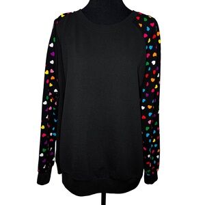 Women’s Heart Print Raglan Sweatshirt Black Multicolor 3X Plus Lounge Casual
